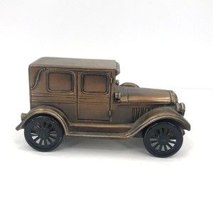 Banthrico Diecast Metal Car Bank Copper Color Automobile Promo Vintage 6in FLAW